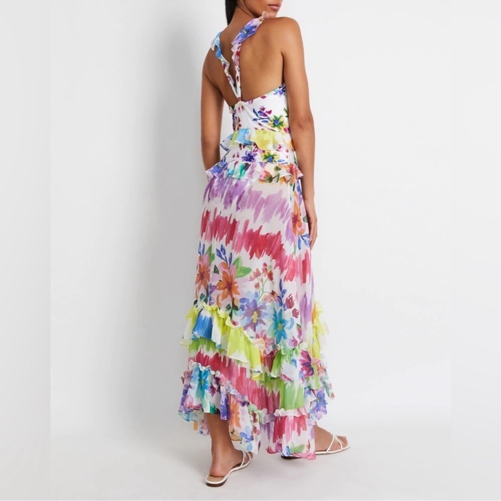 PatBO Bloom Maxi Dress NWT Small Multicolor Ruffle Hem Floral Vacation Resort - Picture 3 of 16